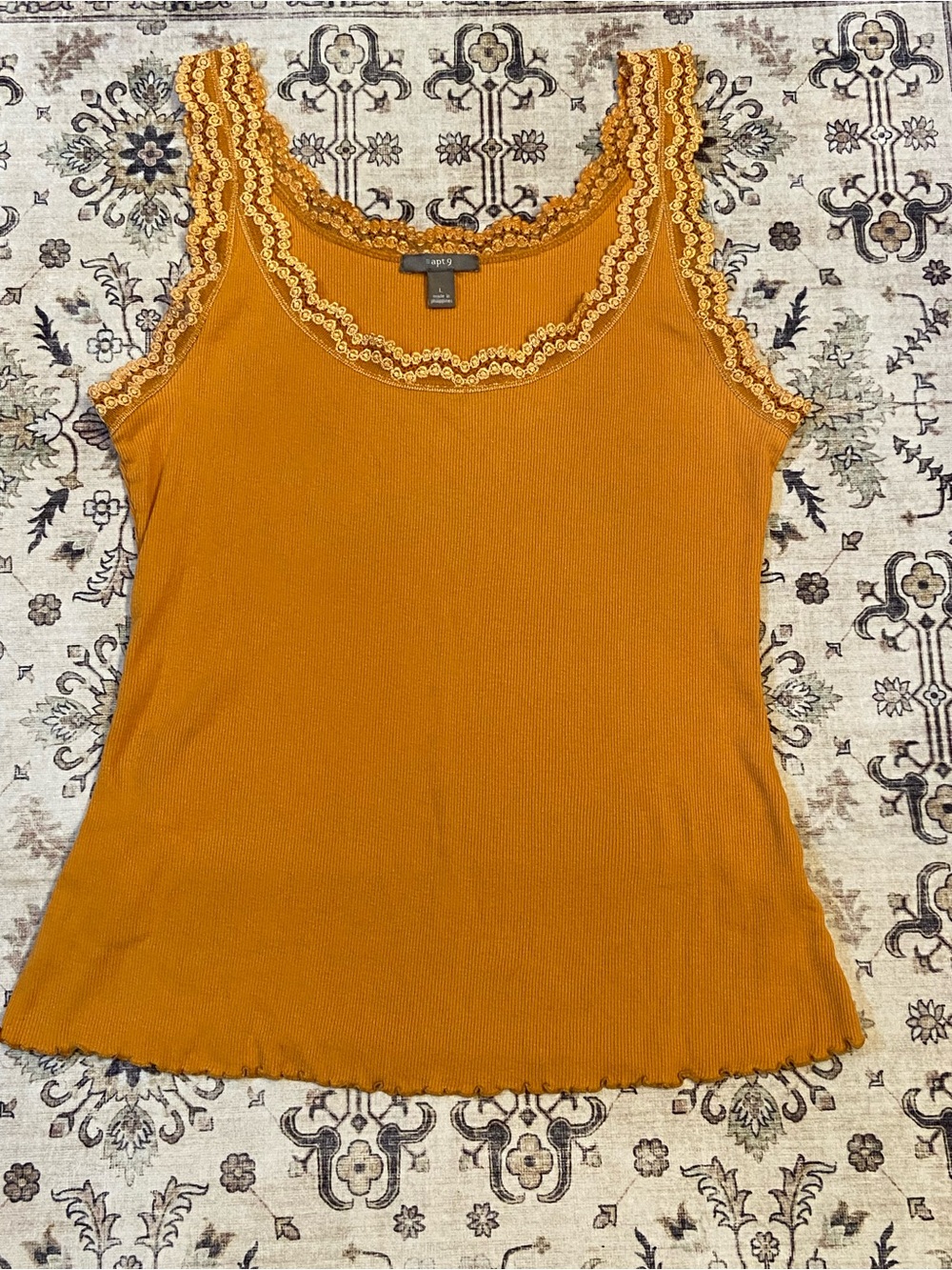Apt 9 Y2K Style Tank Top Lace Trim Ribbed Orange Women’s Large